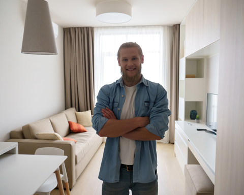 adult male smiling in supported living property